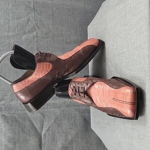 MAURI ITALY Lace Up ALLIGATOR Oxford SHOES Pink / Brown Leather MEN'S US 9.5M